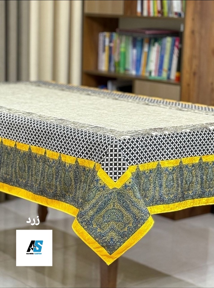 رومیزی و سفره پارچه ای ضد لک ۶ نفره۱۴۰×۲۱۷ طرح شطرنجی زرد