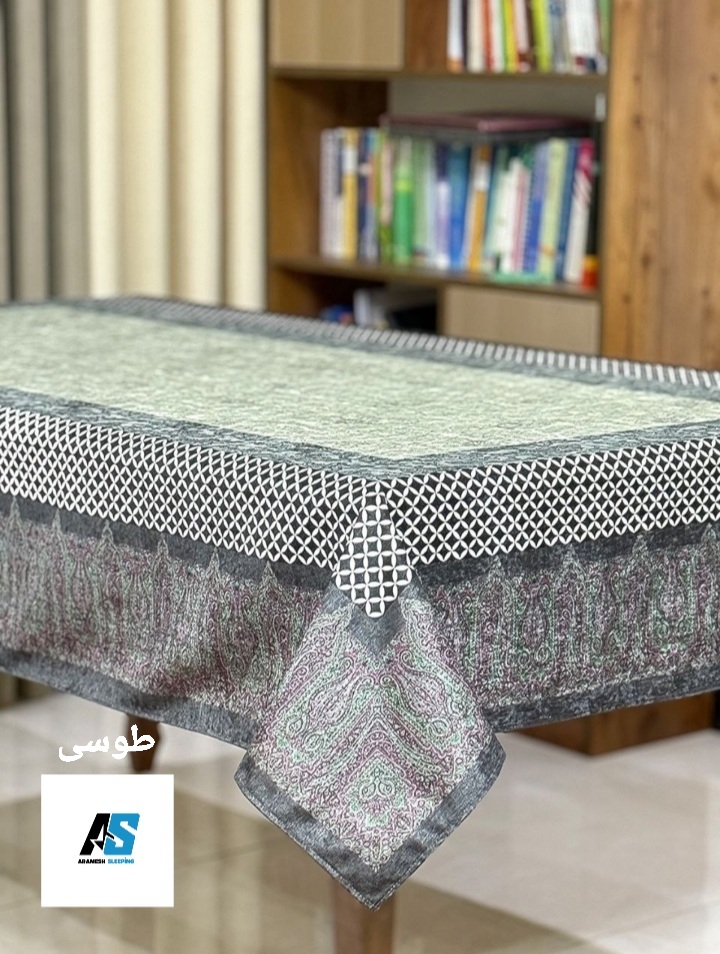 رومیزی و سفره پارچه ای ضد لک ۱۲نفره۱۴۰×۳۰۰طرح شطرنجی طوسی